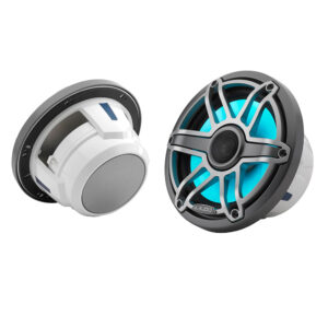 JL Audio M6 Series 7.7" Marine Coaxial Speakers w/Grey Metallic Sport Grille & Transflective&trade; LED Lighting - M6-770X-S-GmTi-i