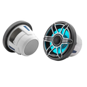 JL Audio M6 Series 8.8" Marine Coaxial Speakers w/Grey Metallic Sport Grille & Transflective&trade; LED Lighting - M6-880X-S-GmTi-i